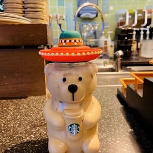 Starbucks New Lami Bear Straw Glass Cup Water Cup 500ml